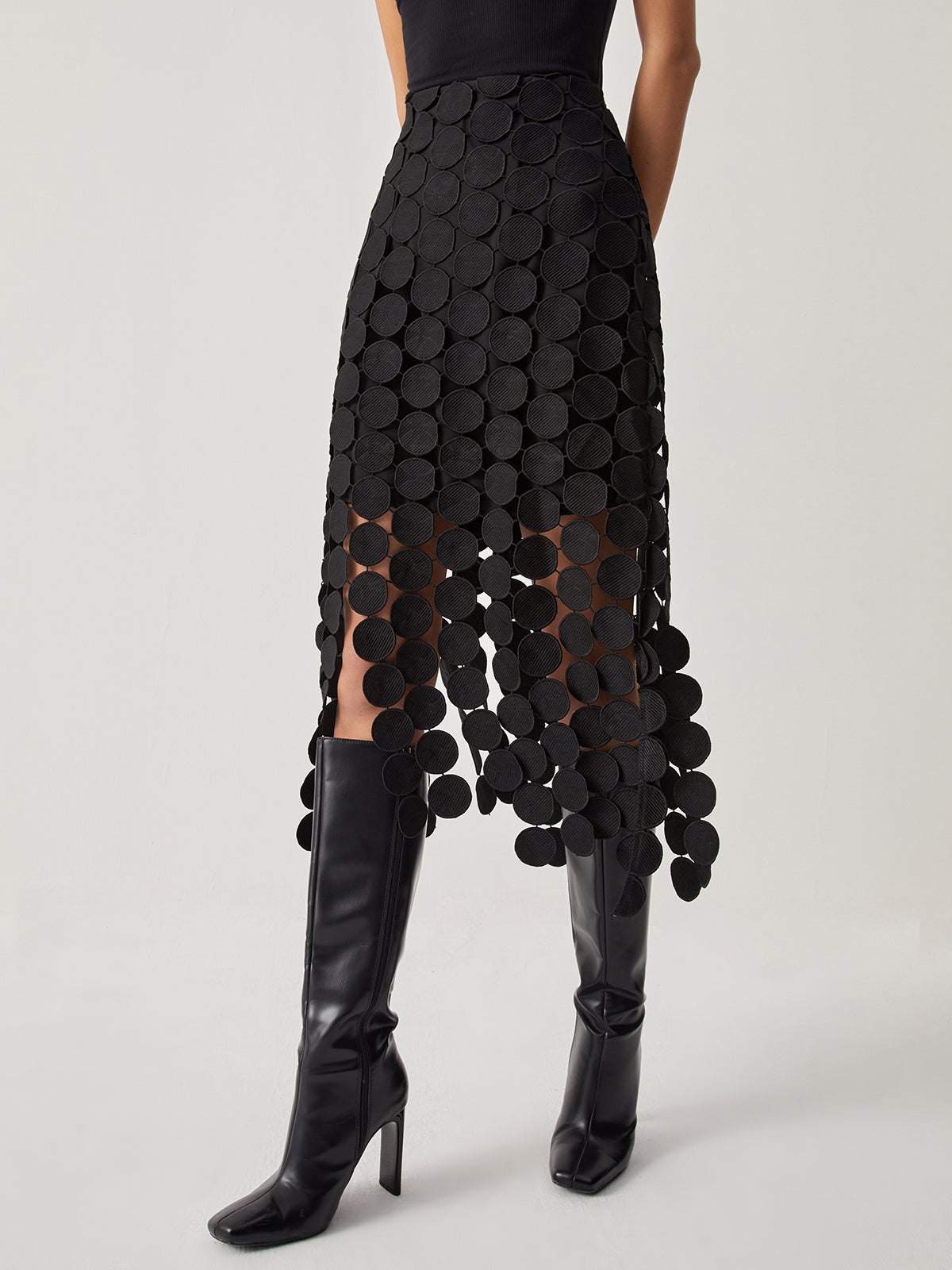 Flowy Ruffled Tiered Circle Midi Skirt - Pexav