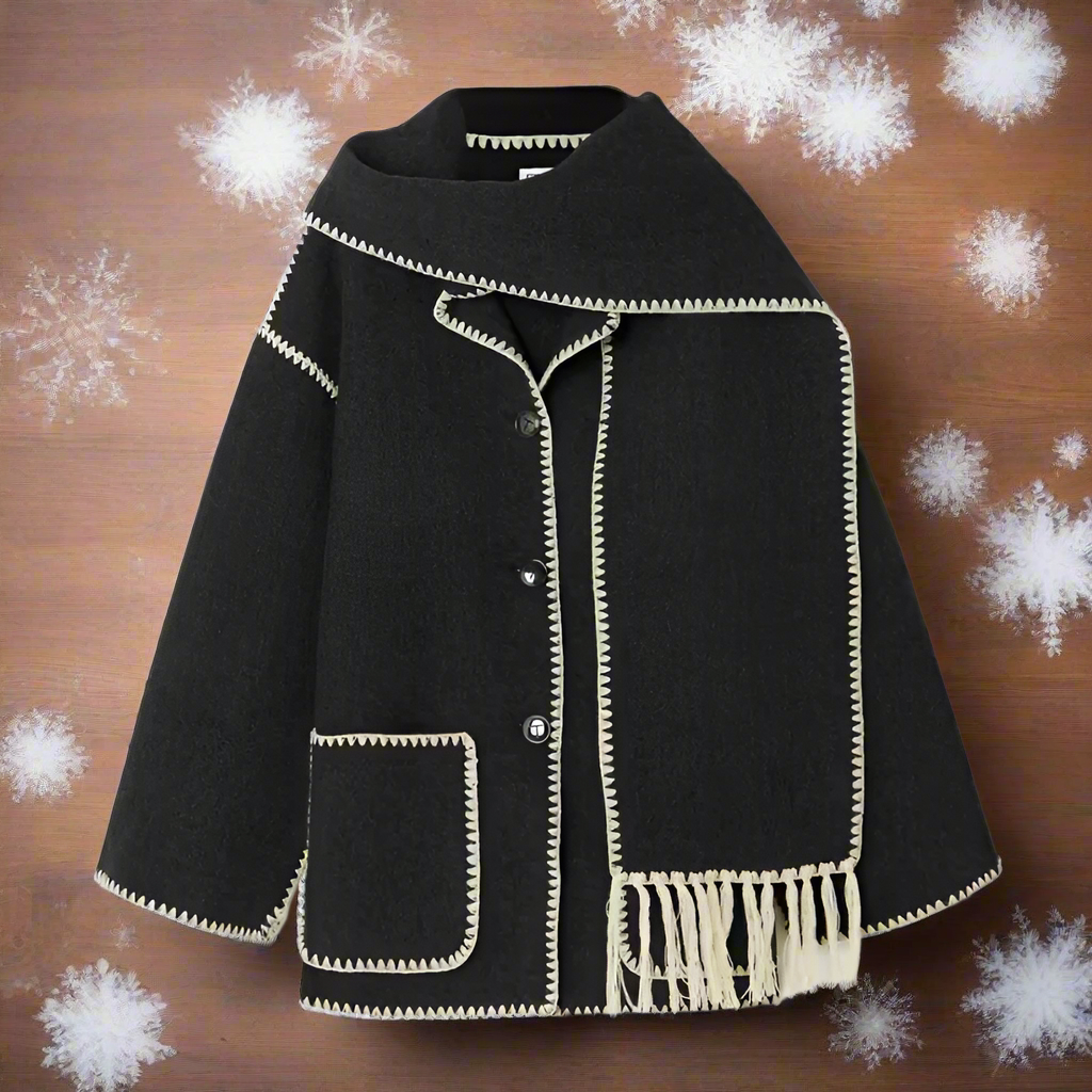 Warm Women's Oversized Wool Coat with Scarf - Nocini