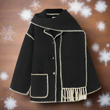 Warm Women's Oversized Wool Coat with Scarf - Nocini