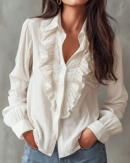 Feminine Ruffled Long Sleeve Womens Top - Olytrend