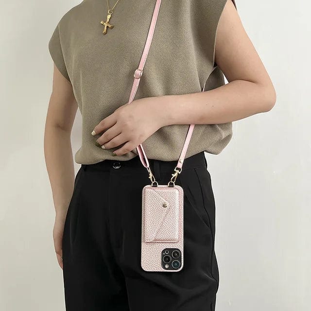Leather Crossbody Phone Case - Urban Chic-Pink-iPhone 12-Nora Luxe