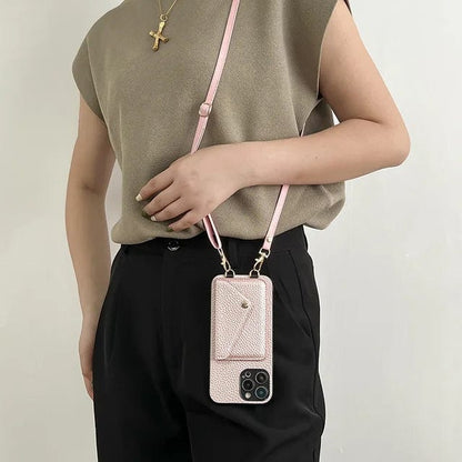 Leather Crossbody Phone Case - Urban Chic-Pink-iPhone 12-Nora Luxe