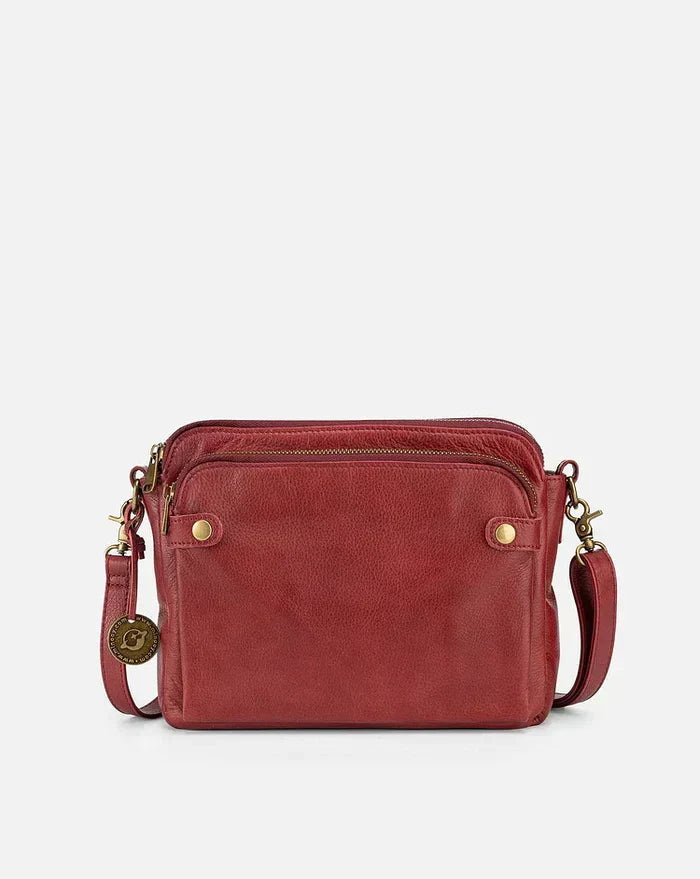 Leather Crossbody Shoulder Bag - PremierSatchel-Red-Nora Luxe