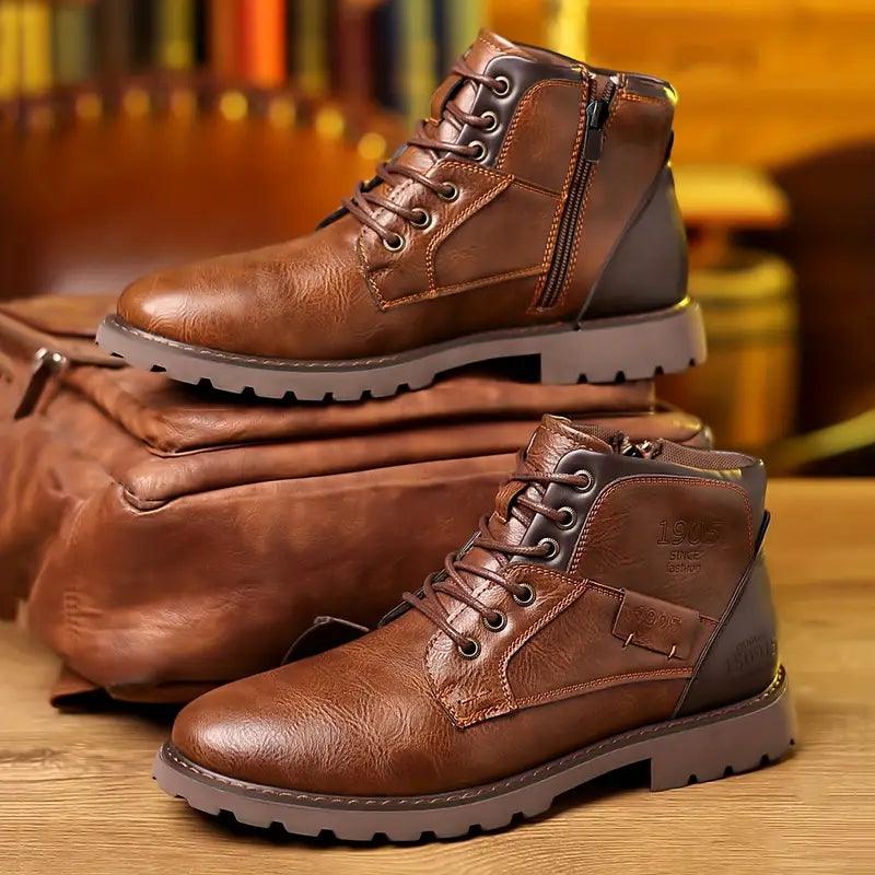 Men's Genuine Leather Lace Up Ankle Boots
