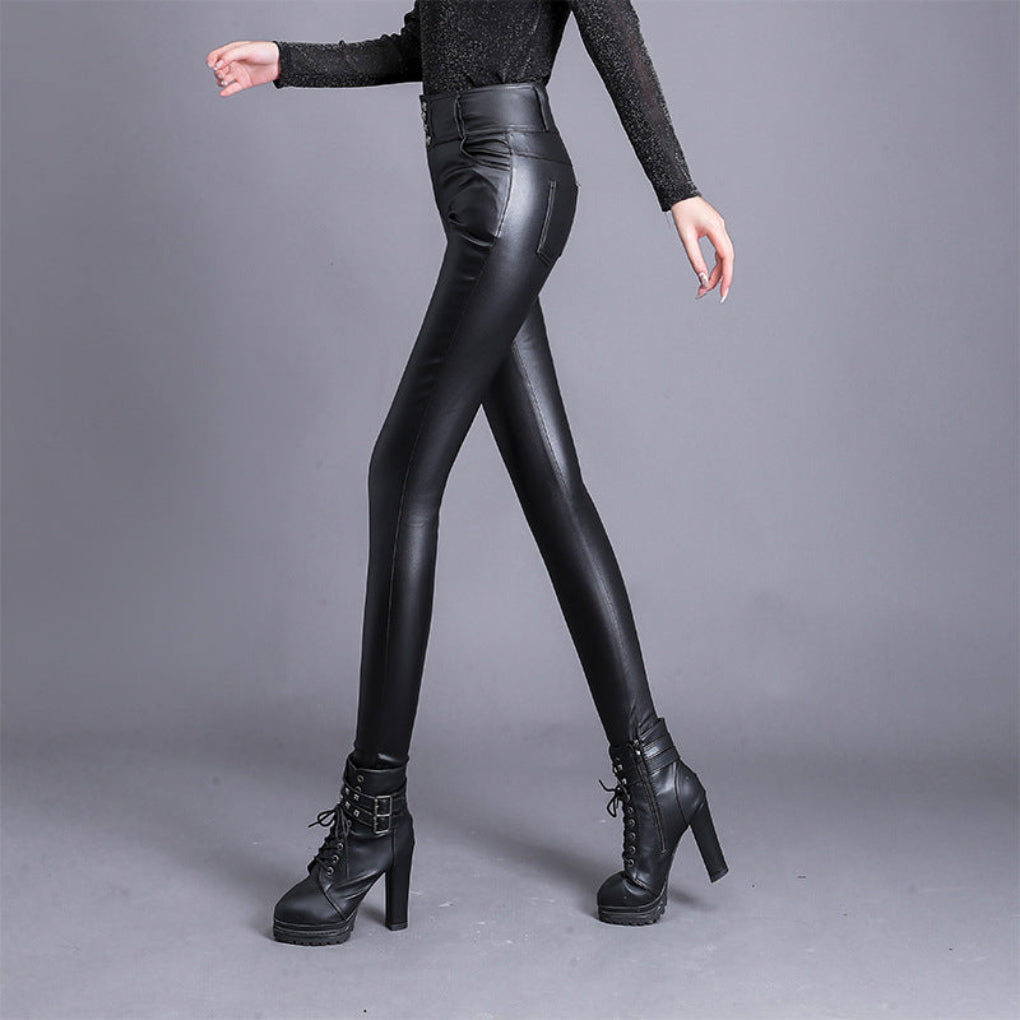 Fashionable High Waist Faux Leather Pants