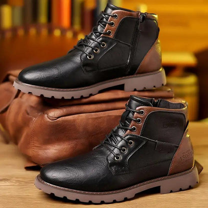 Men's Black Genuine Leather Zip Boots