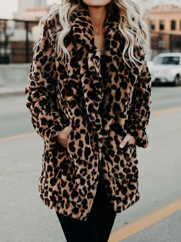 Furry Animal Print Parka Coat - Pexav