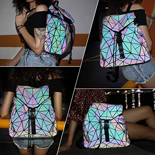 Shiny Colourful Geometric Ladies Backpack