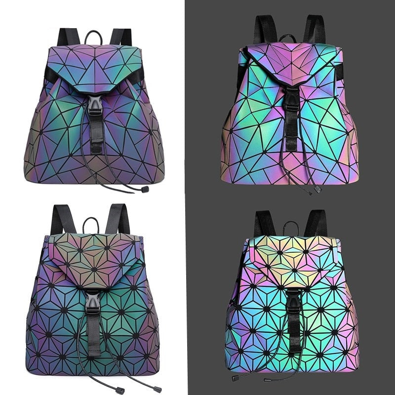 Shiny Colourful Geometric Ladies Backpack