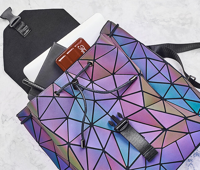 Shiny Colourful Geometric Ladies Backpack