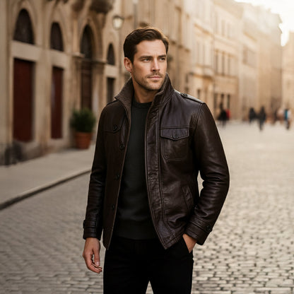 Men's Faux Leather Biker Jacket - Thermal Fleece Lined Winter Coat