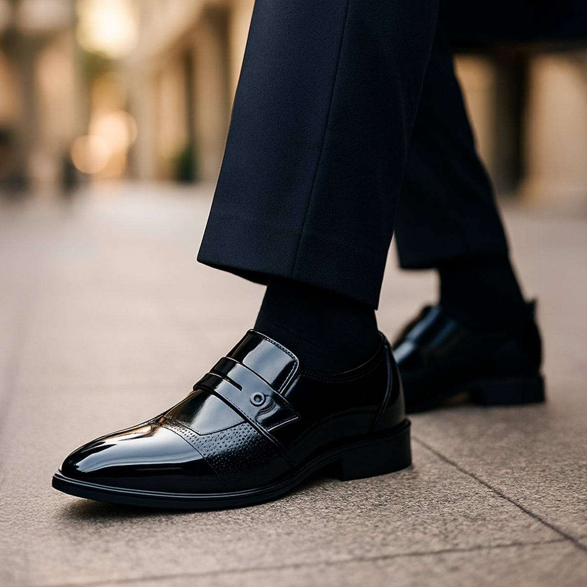 Classic Men's Black Leather Slip On Shoes