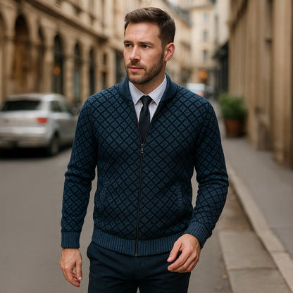 Men's Cable Knit Zipper Sweater Cardigan