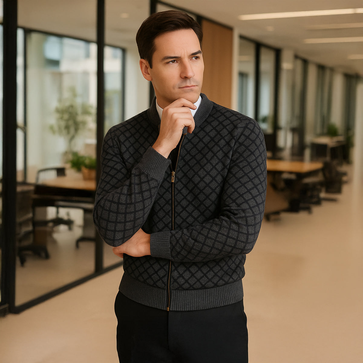 Men's Cable Knit Zipper Sweater Cardigan