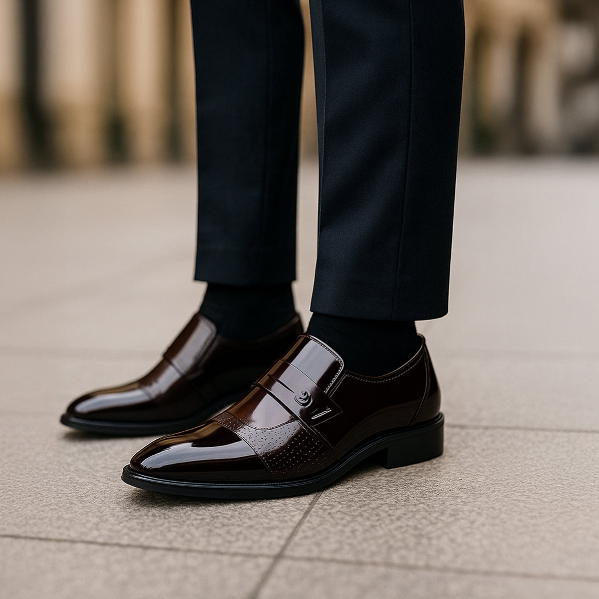 Classic Men's Black Leather Slip On Shoes