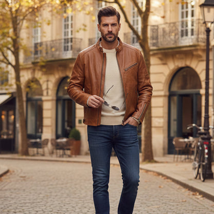 Vintage Brown Leather Motorcycle Jacket for Men