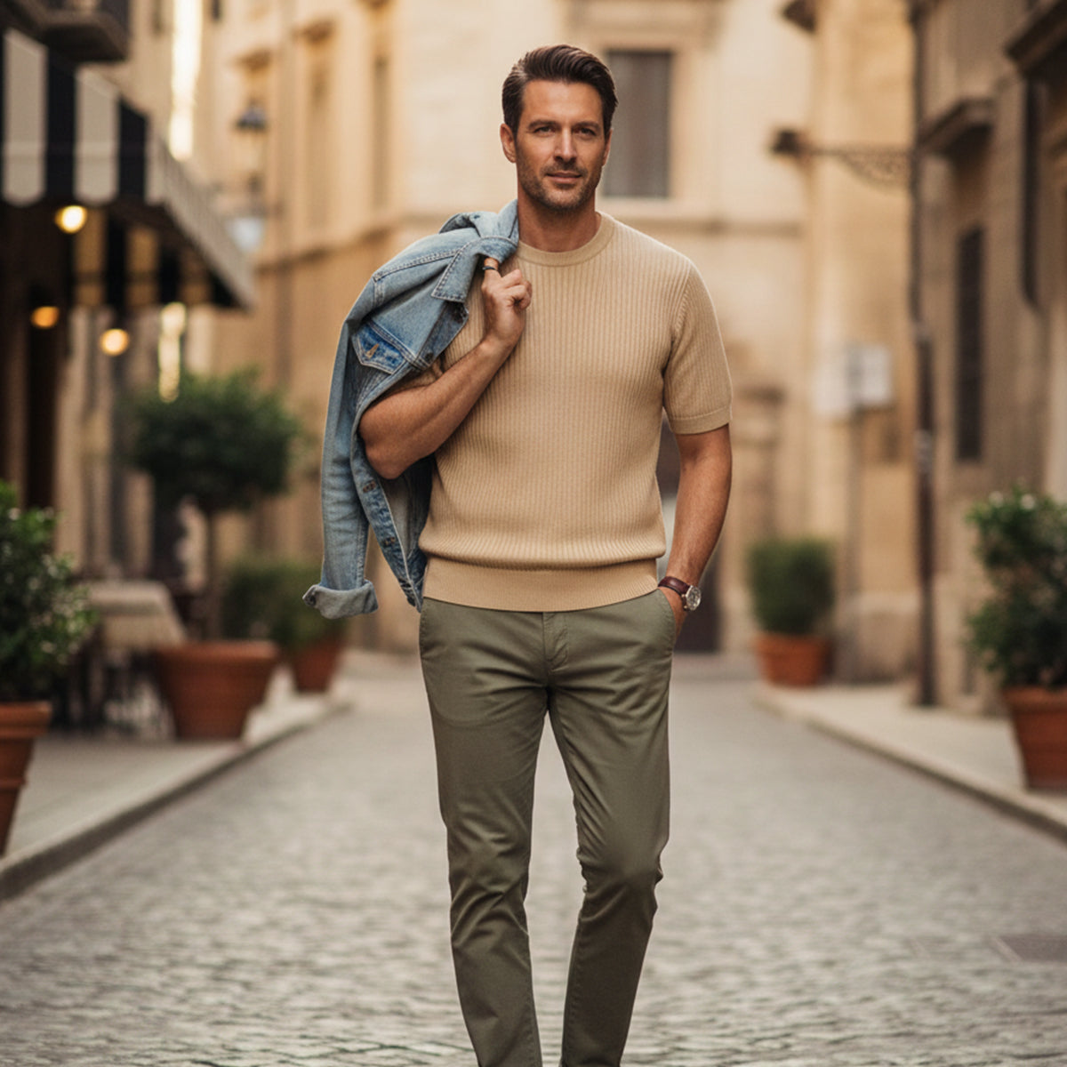 Luxury Men's Slim Fit Cashmere Short Sleeve Shirt