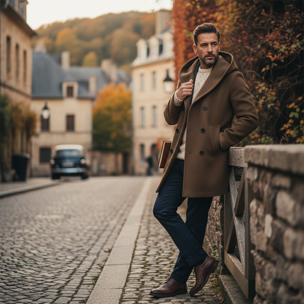 Classic Double Breasted Men's Hooded Trench Coat