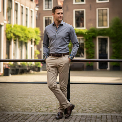 Slim Fit Gray Cotton Dress Shirt for Men