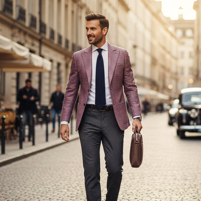 Classic Plaid Double Breasted Men's Blazer Jacket