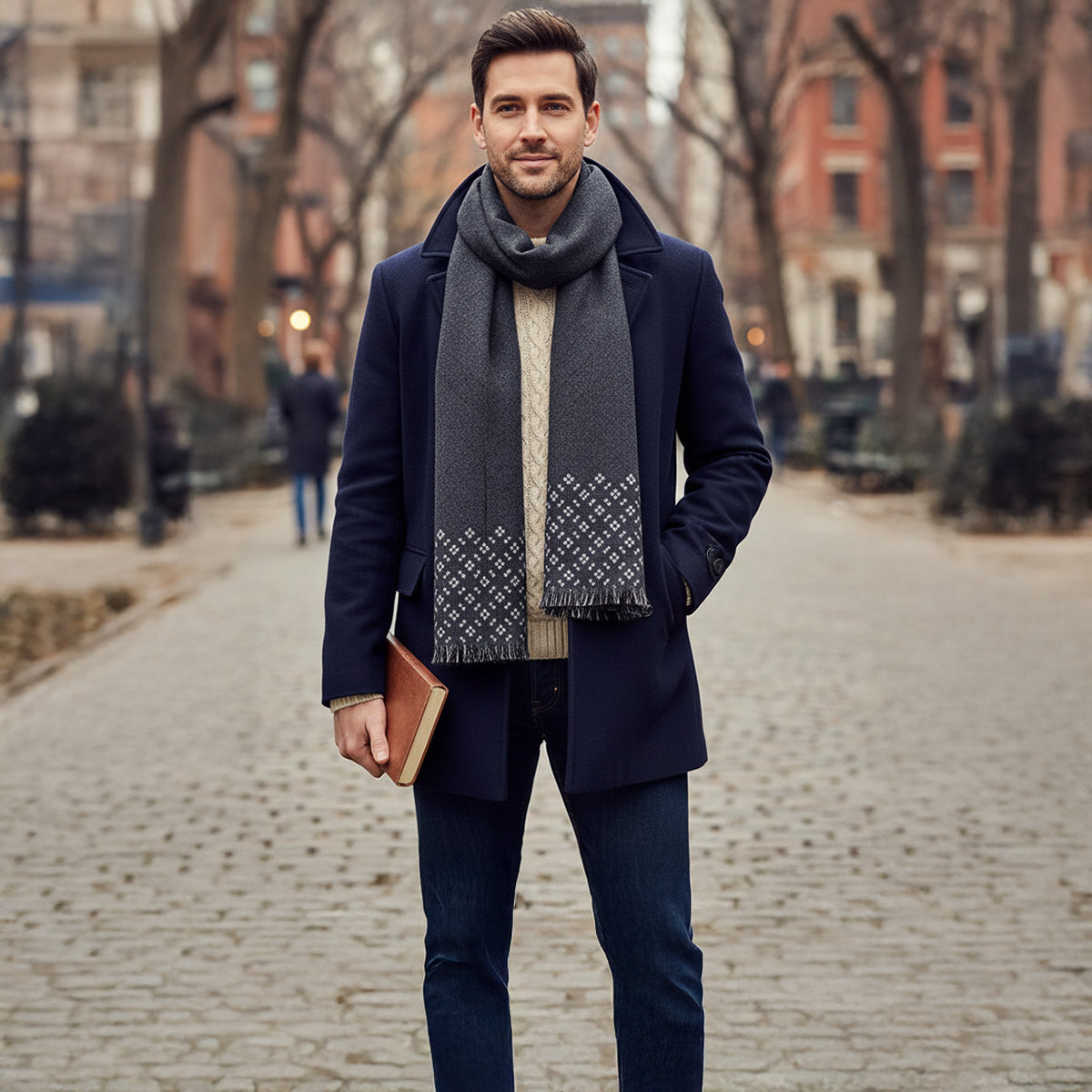 Luxury Black Cashmere Men's Scarf