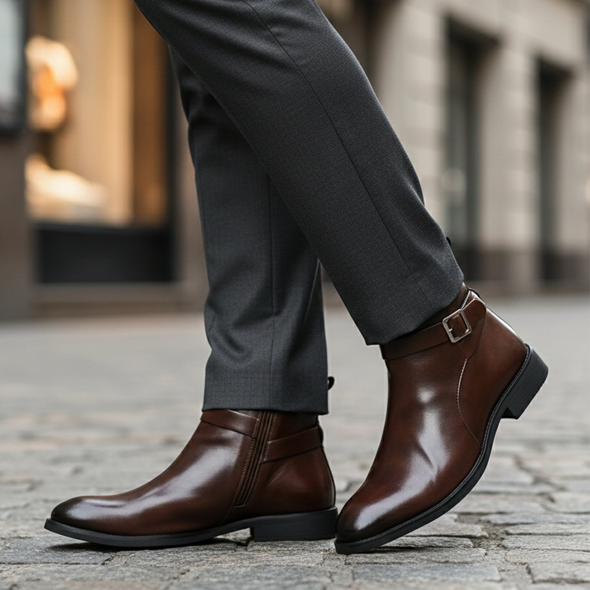 Men's Genuine Leather Side Zip Ankle Boots