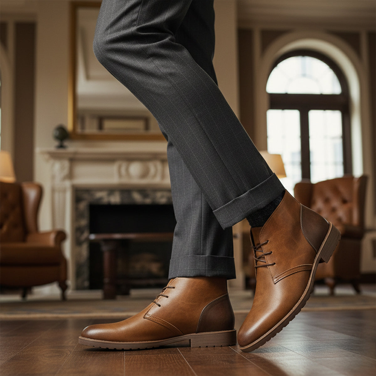 Classic Men's Distressed Leather Smart Boots