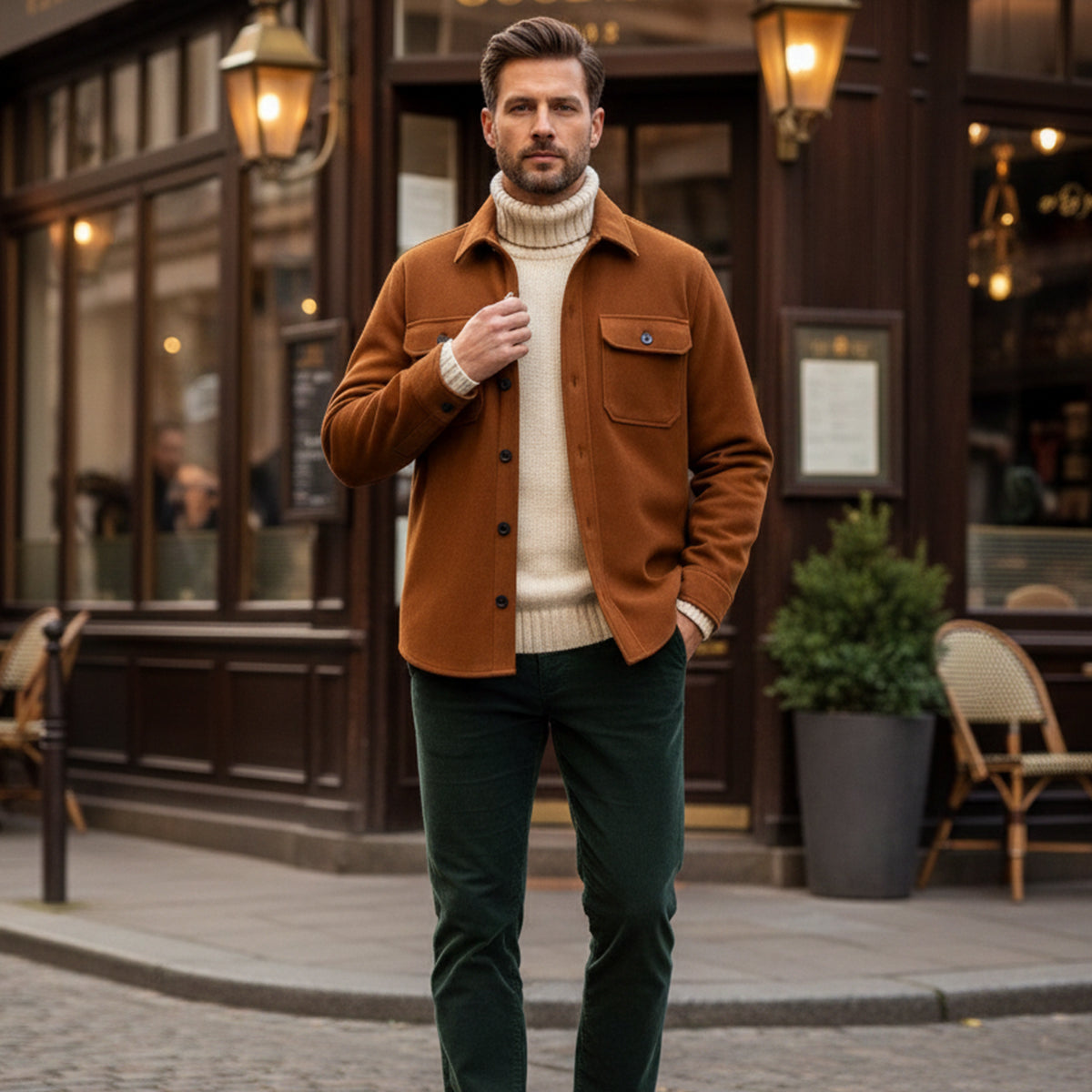 Slim Fit Suede Leather Jacket for Men with Pockets