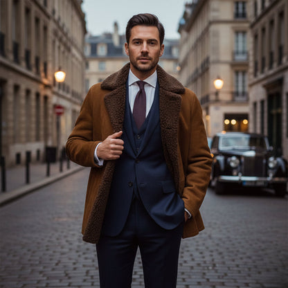 Warm Sheepskin Mens Classic Parka Coat