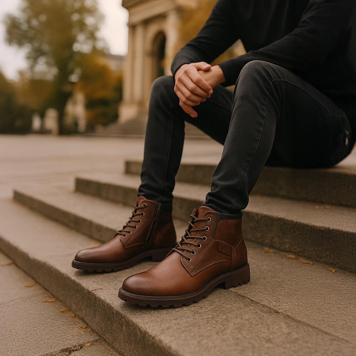 Tough Leather Military Style Ankle Boots