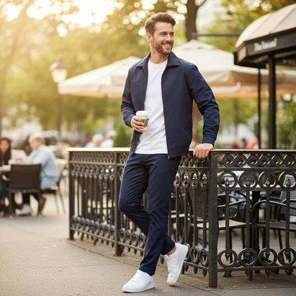 Navy Blue Casual Mens Suit Jacket Pants Set