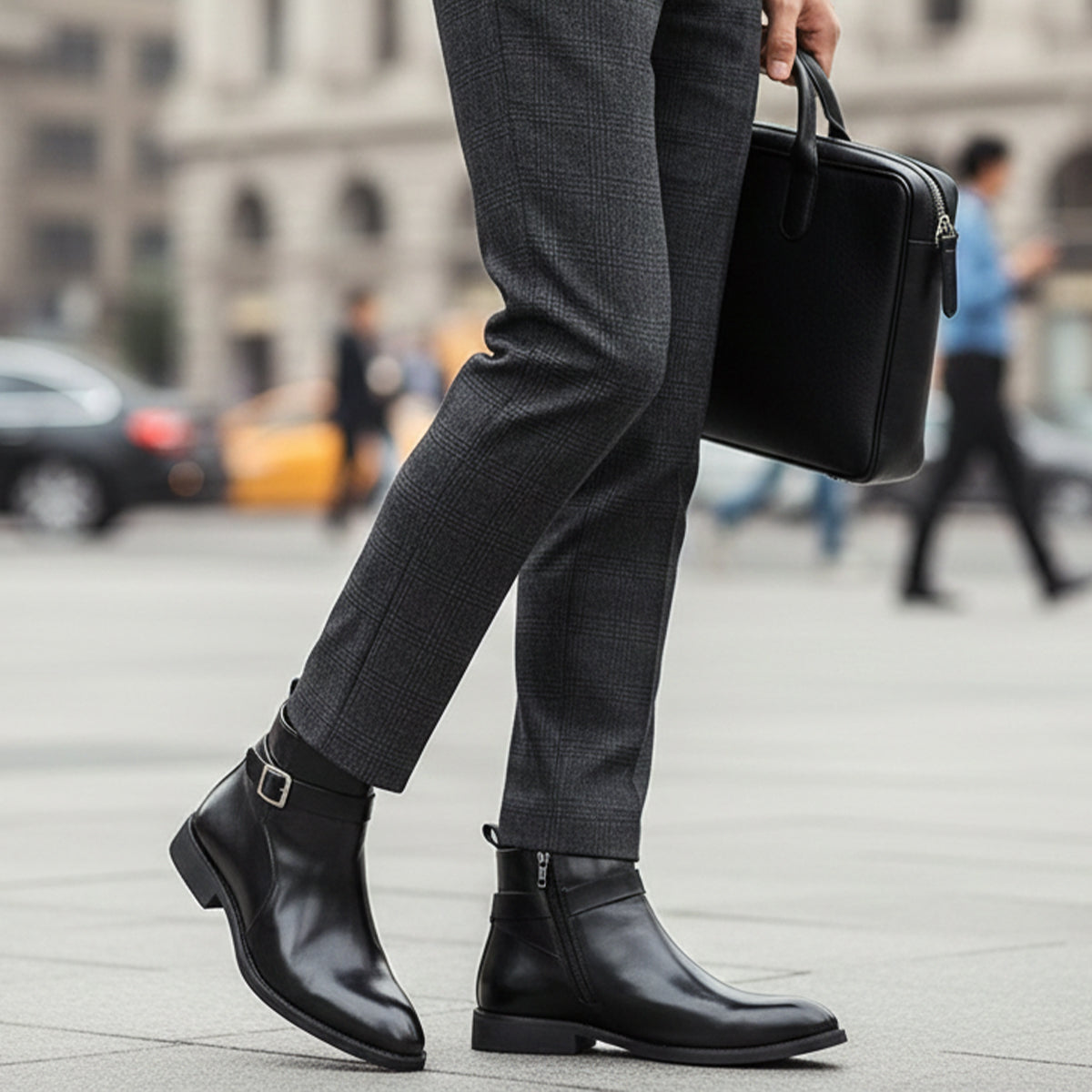Men's Genuine Leather Side Zip Ankle Boots