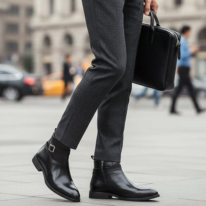 Men's Genuine Leather Side Zip Ankle Boots