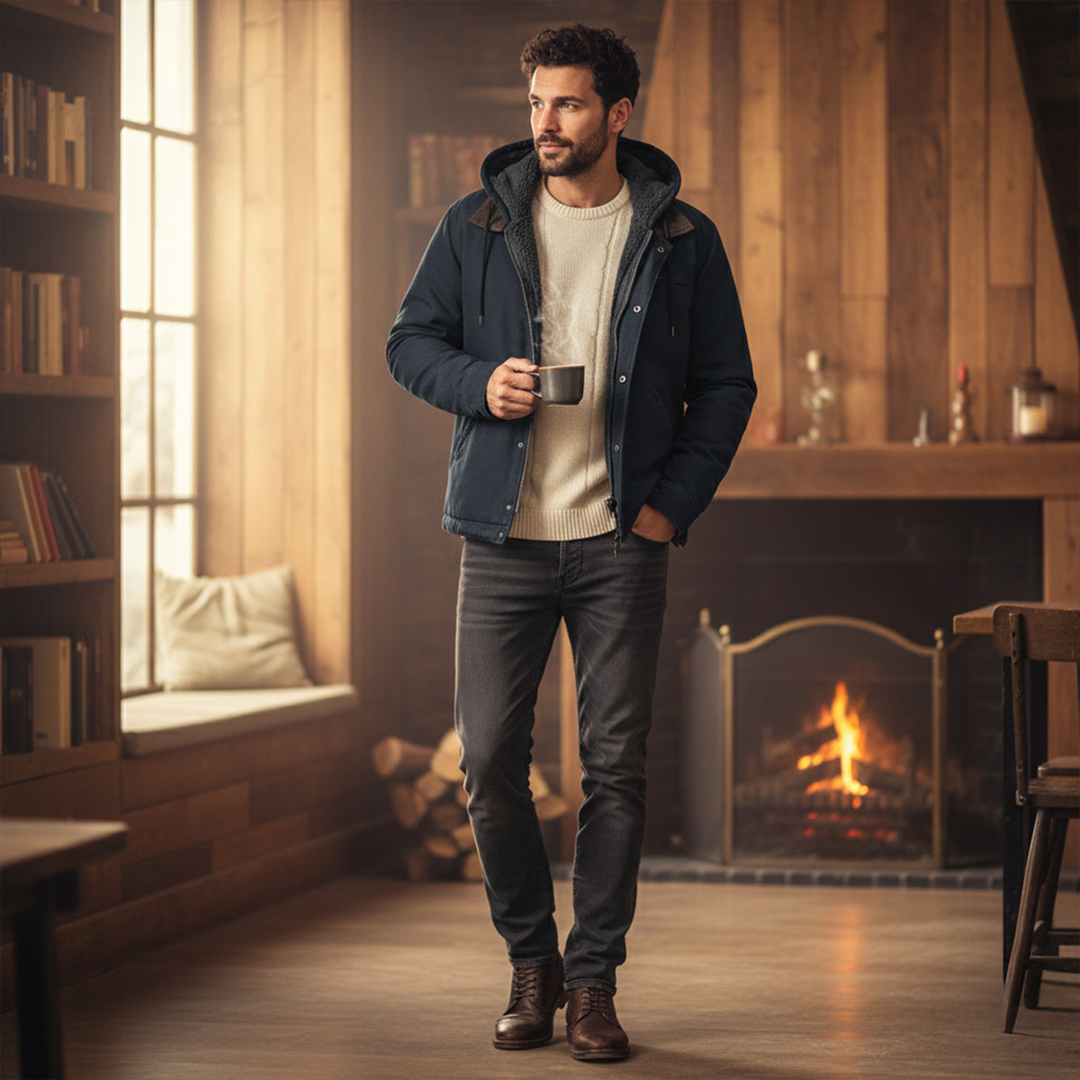 Thermal Men's Fleece Lined Hooded Winter Coat