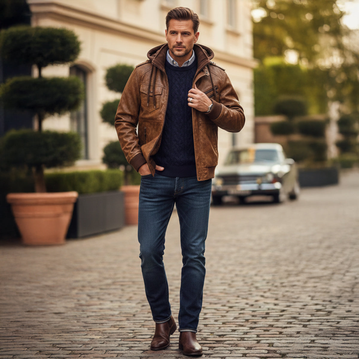 Men's Classic Faux Leather Bomber Jacket