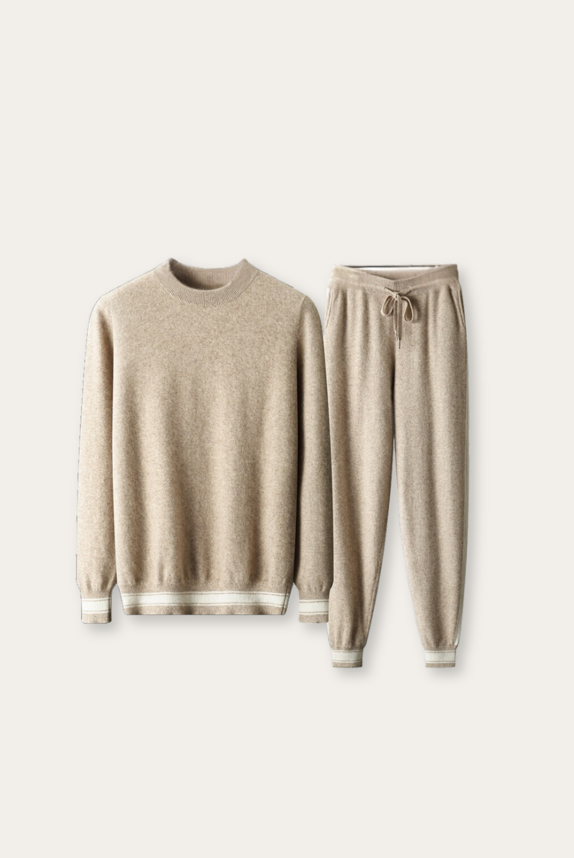 Soft Beige Merino Wool Sweater Set - Pexav