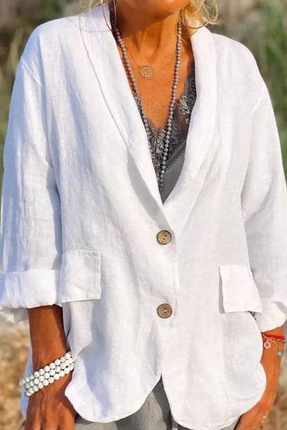 Classic Women's Linen Jacket with Buttons - Pexav