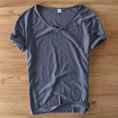 Light Linen V-Neck Shirt for Men – Breathable & Summery – Thilo-Gray-M-Nora Luxe