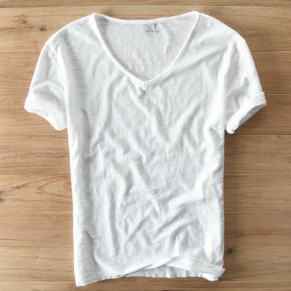 Light Linen V-Neck Shirt for Men – Breathable & Summery – Thilo-White-M-Nora Luxe