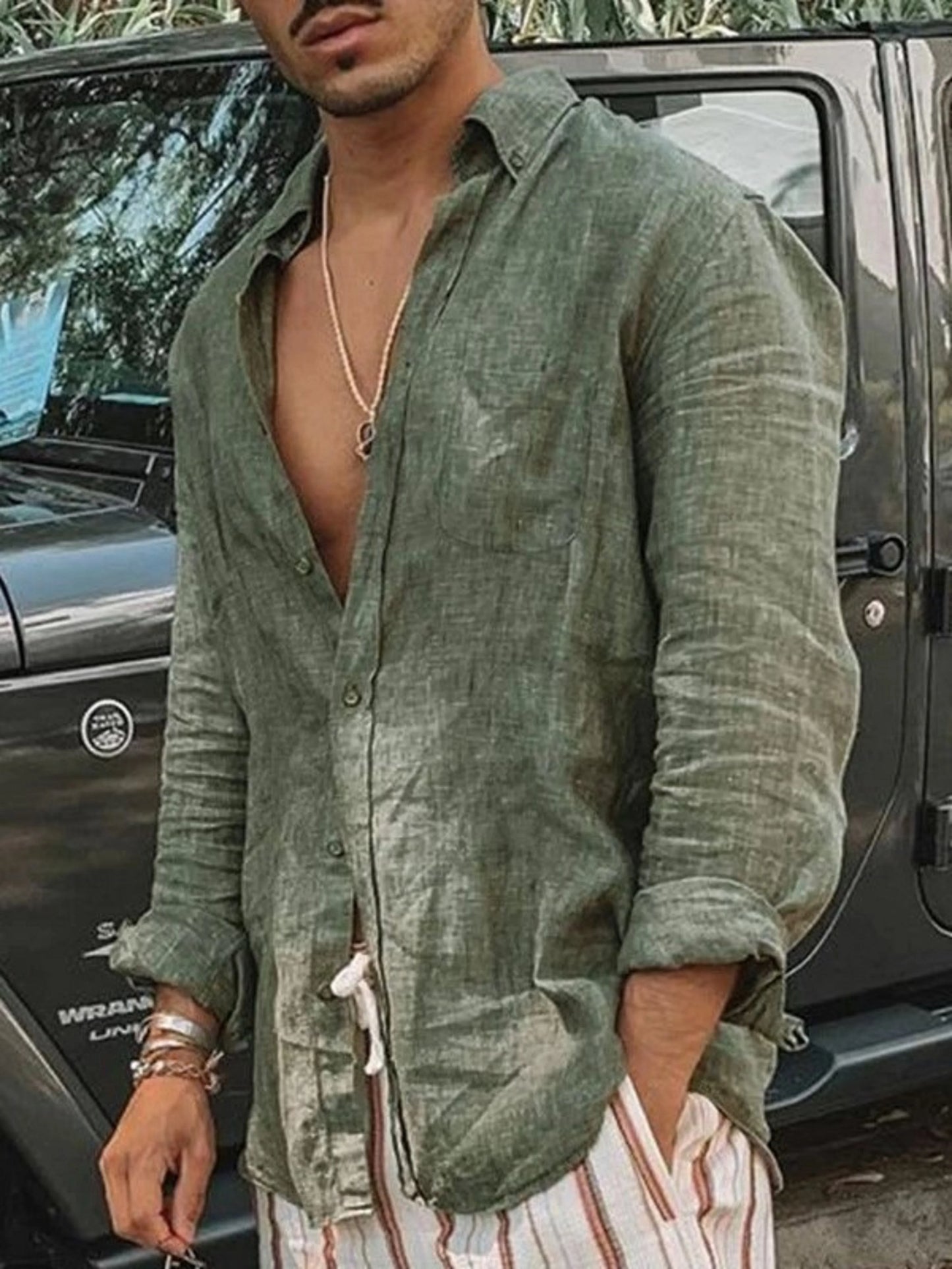 Slim Fit Casual Linen Shirt for Men - Pexav