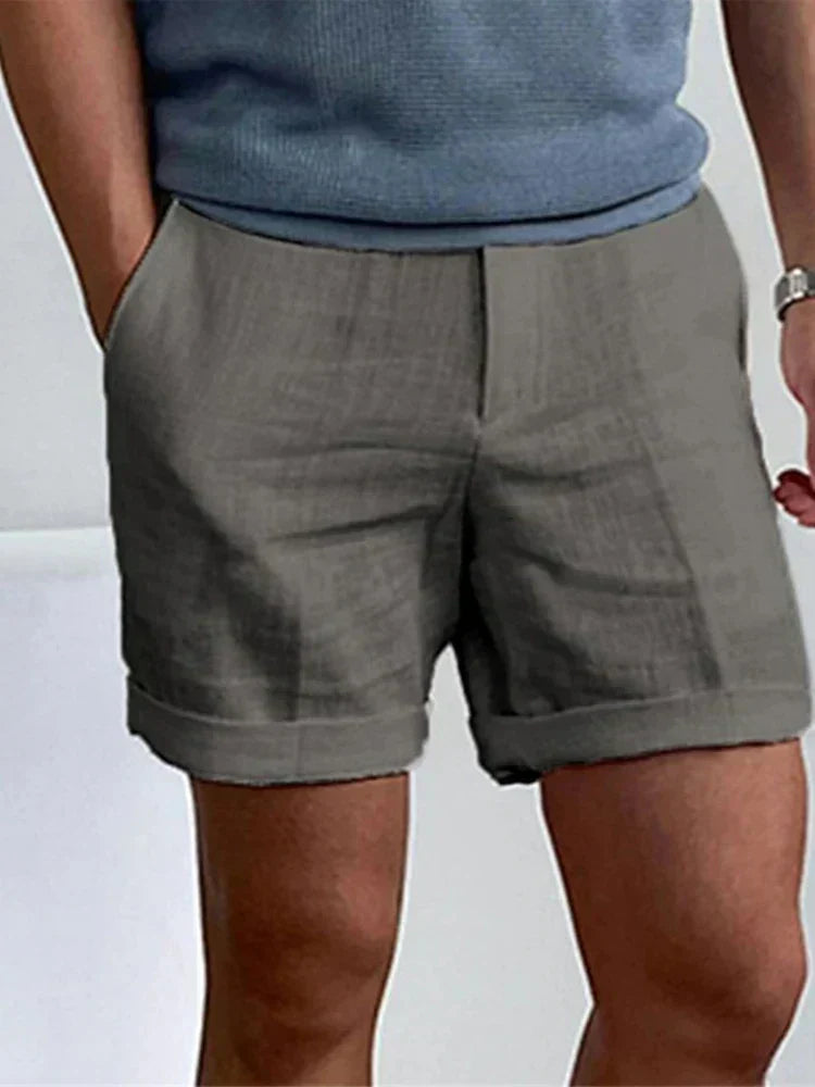 Light men's summer shorts made of linen with a relaxed fit - Jorin-Dark gray-S-Nora Luxe