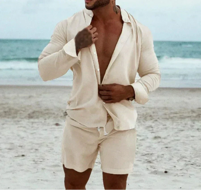 Light & Stylish 2-Piece Summer Set with Shirt & Shorts for Men – Marlo-Beige-S-Nora Luxe