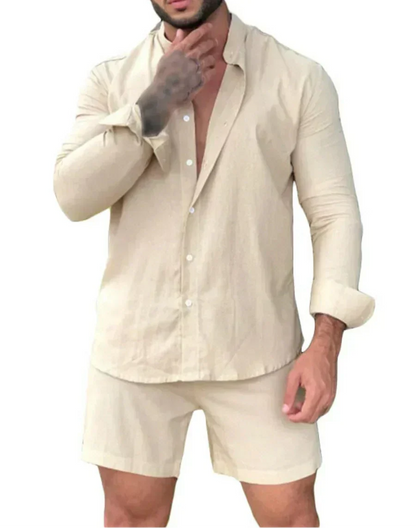 Light & Stylish 2-Piece Summer Set with Shirt & Shorts for Men – Marlo-Beige-S-Nora Luxe