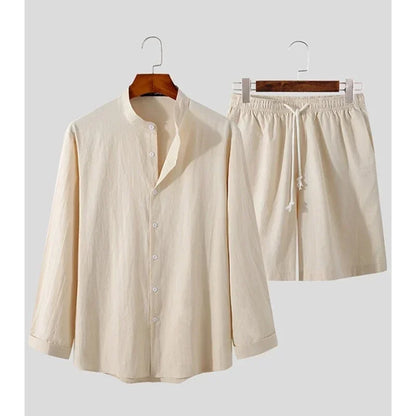 Light & Stylish 2-Piece Summer Set with Shirt & Shorts for Men – Marlo-Beige-S-Nora Luxe