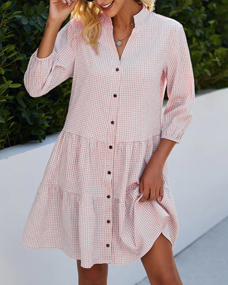 Light summer dress for women made of cotton with V-neck – Nayana-Pink-S-Nora Luxe