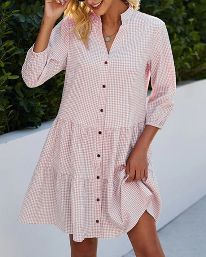Light summer dress for women made of cotton with V-neck – Nayana-Pink-S-Nora Luxe