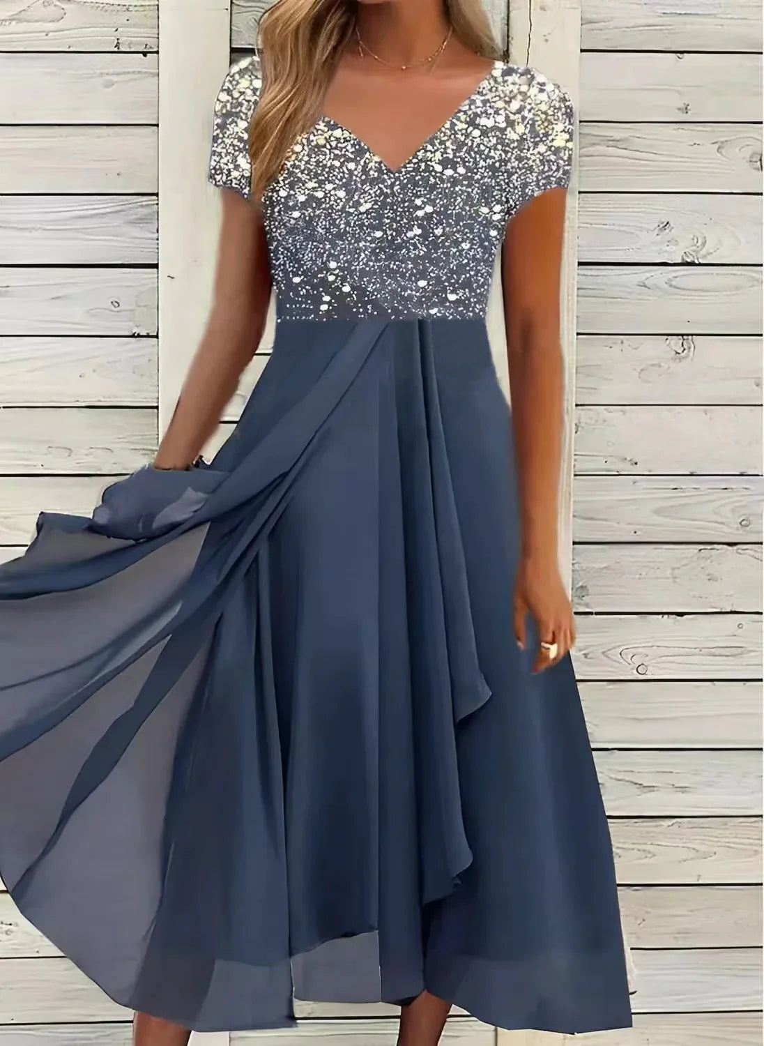 Light Summer Dress with Glamorous Look – Soraya-Silver Blue-S-The Livary