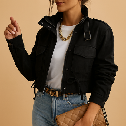 Women’s light summer jacket with a tailored silhouette and breathable fabric, ideal for casual and semi-formal summer outfits.