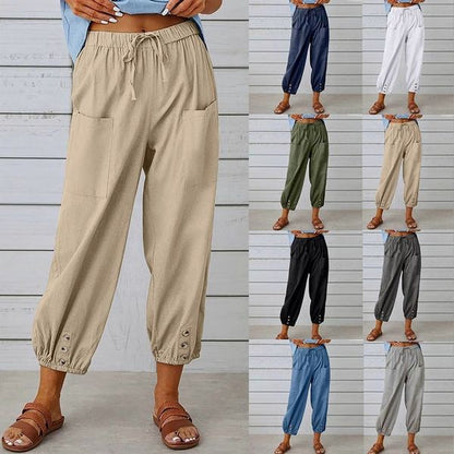 Comfortable Linen Pants with Elastic Waistband - Pexav