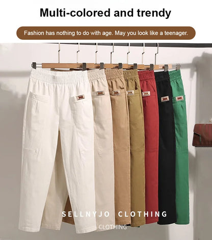 Light summer trousers made of cotton with stretch waistband – Linnea-Brick red-M-Nora Luxe